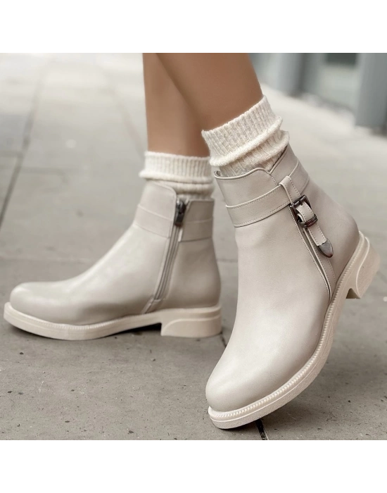 Wiota Bej Cilt Topuklu Bot