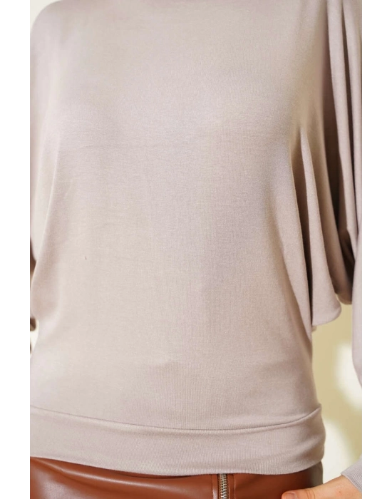 Yarasa Kol Salaş Bluz Vizon T4273