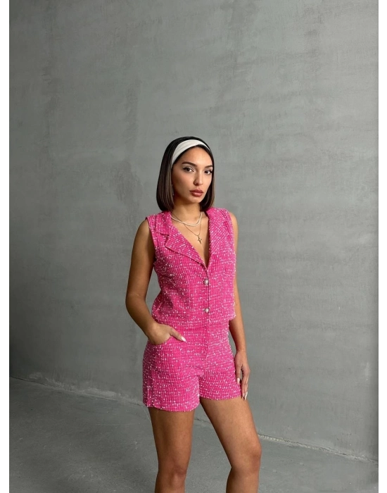 Yelekli Şort Takım Pembe