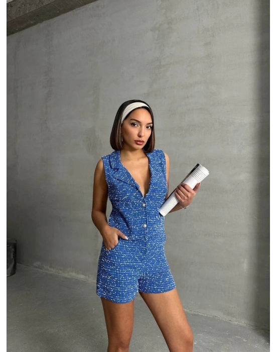 Yelekli Şort Takım Saks