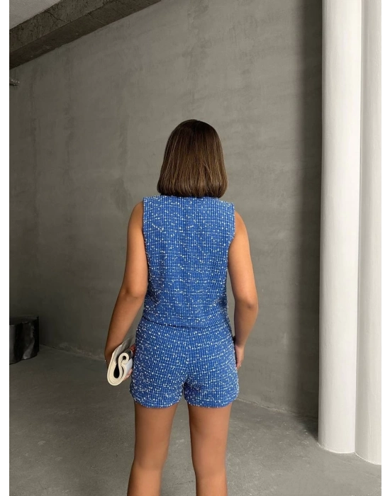 Yelekli Şort Takım Saks