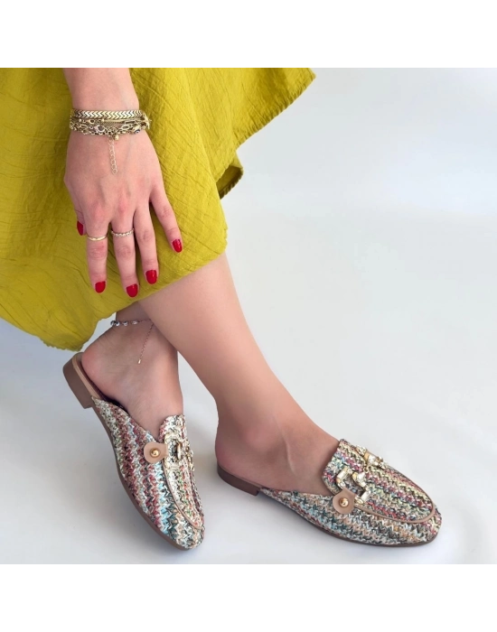 Yenda Renkli Dokumalı Terlik