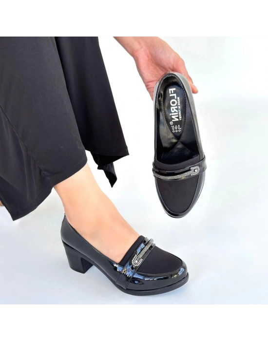 Yoer Siyah Rugan Dolgu Topuk Ayakkabı