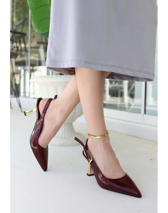 Zalin Bordo Rugan Topuklu Ayakkabı