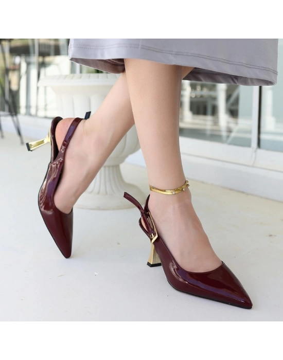 Zalin Bordo Rugan Topuklu Ayakkabı - Bamido