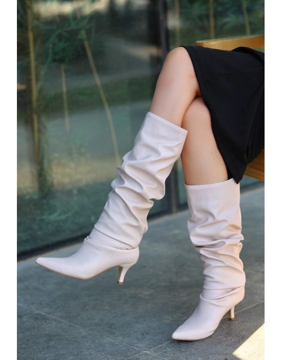 Zelya Bej Cilt Topuklu Çizme