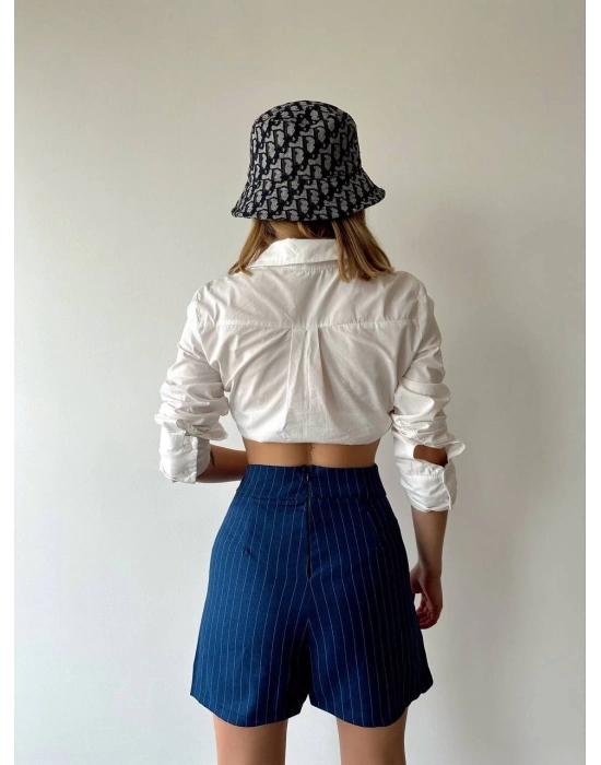 Zincir Detaylı Çizgili Şort Etek