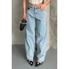 Baggy Kar Yıkama Buz Mavi Jeans Pantolon D2007