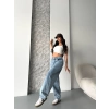 Baggy Kar Yıkama Orta Mavi Jeans Pantolon D2007