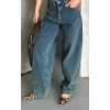 Baggy Kar Yıkama Yeşil Tint Jeans Pantolon D2007