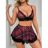 Fantezi Seksi Dantelli Ekose Sütyen Mini Etek Takım