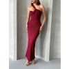 Krinkıl Tek Omuz Uzun Elbise Bordo S25455