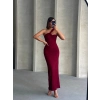 Krinkıl Tek Omuz Uzun Elbise Bordo S25455