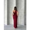 Krinkıl Tek Omuz Uzun Elbise Bordo S25455