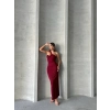 Krinkıl Tek Omuz Uzun Elbise Bordo S25455