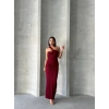 Krinkıl Tek Omuz Uzun Elbise Bordo S25455