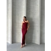 Krinkıl Tek Omuz Uzun Elbise Bordo S25455