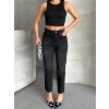 Mom Fit Enzim Bıyıklı Taş Yıkama Jeans Pantolon Siyah D2006