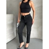 Mom Fit Enzim Bıyıklı Taş Yıkama Jeans Pantolon Siyah D2006