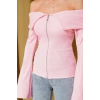 Omzu Açık Fermuarlı Bluz Pembe T4330