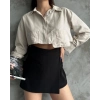 Poplin Crop Gömlek Bej S3060