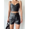 Tokalı Deri Şort Siyah S24444