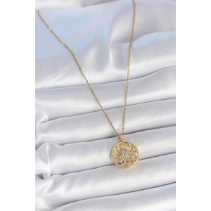 316l Çelik Gold Renk Zincr Mavi Taşlı Lotus Model Kadın Kolye - Bamido