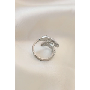 Ayarlamalı Silver Renk Metal Zirkon Taşlı Kanat Yüzük - Bamido