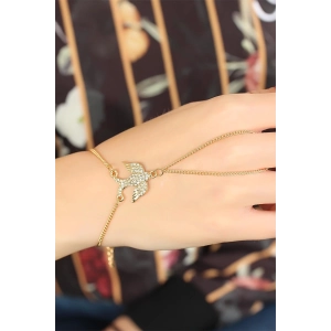 Gold Renk Zirkon Taşlı Kırlangıç Şahmeran Bileklik - Bamido