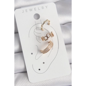Pirinç Gold Renk Kare Model Zirkon Taşlı 3lü Model Kadın Kıkırdak Küpe - Bamido