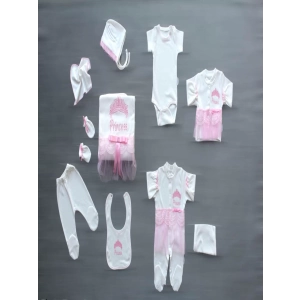 Taçlı Prensesim Nakışlı  10lu Zıbın Takımı Hastane Çıkışı Pembe