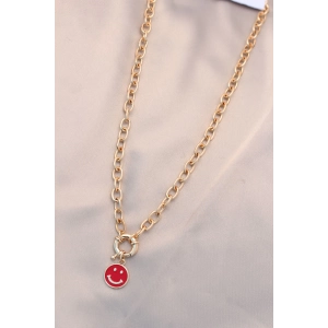 Yeni Sezon Kırmızı Renk Smile Model Retro Gold Metal Kolye - Bamido