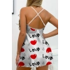 Love Desenli Beyaz Saten Gecelik