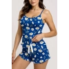 Papatya Desenli Mavi Askılı Şortlu Pijama Takımı