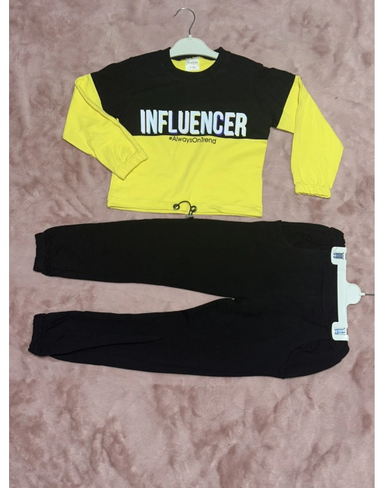 2-9 Yaş Beli Lastikli İkili Alt Üst Takım Sarı Siyah