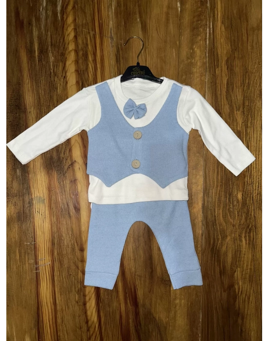 3-12 Aylık Papyonlu Takım Mavibeyaz