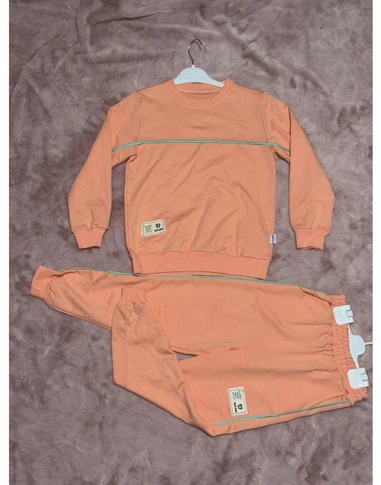 4-10 Yaş Kız Çocuk Pembe Armalı Yeşilbiye Detaylı Alt Üst İkili Takım