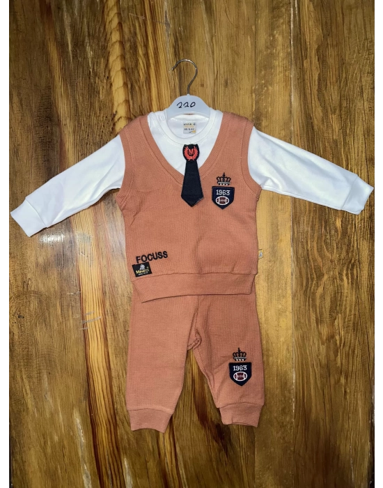 6-24 Aylık Kravatlı Üçlü Takım Kahve