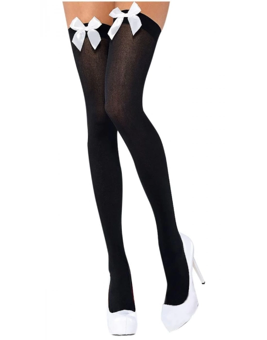 Beyaz Fiyonklu Siyah Jartiyer Çorabı Tm1196