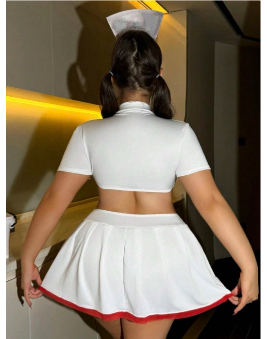 Büyük Beden Beyaz Bolerolu Fantezi Hemşire Kostümü