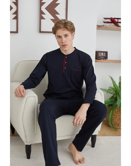 Erkek 9111 Battal  Erkek   Midi Yaka Pijama Takımı