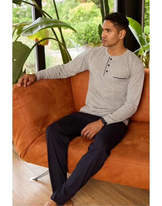 Erkek 9250 Erkek   Midi Yaka Pijama Takımı