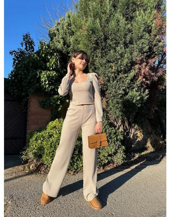 Fitilli Prenses Kol Alt Üst Takım Bej