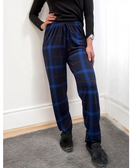 Freshness 801 Bayan Beli Lastikli Ekose Süet Tek Pijama Altı