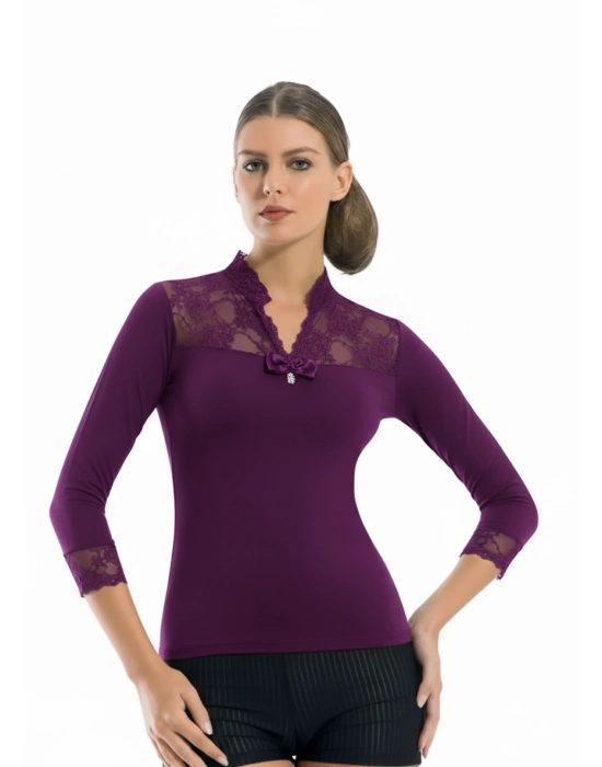 Geniş Dantelli Patlı Uzun Kollu Elestan Bluz  2176