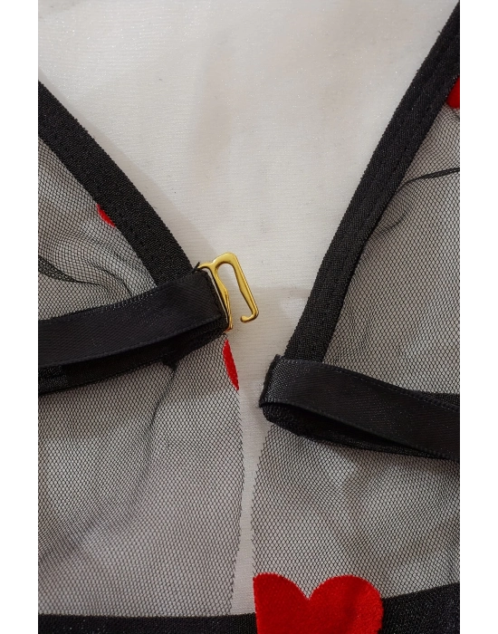 Kalp Desenli Siyah Transparan Gecelik Tm1378