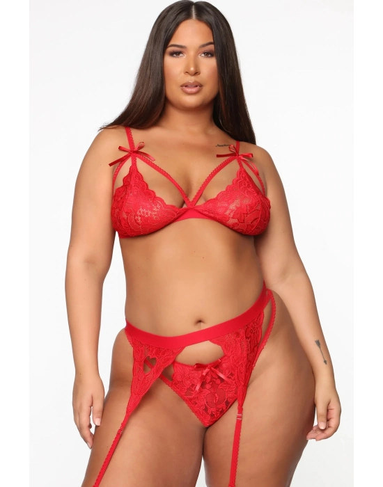 Kırmızı Dantelli Büyük Beden Jartiyer Takımı Tm1300