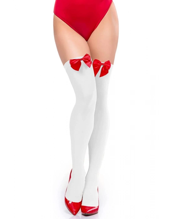 Kırmızı Fiyonklu Beyaz Jartiyer Çorabı Tm1147