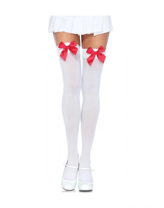 Kırmızı Fiyonklu Beyaz Jartiyer Çorabı Tm1147