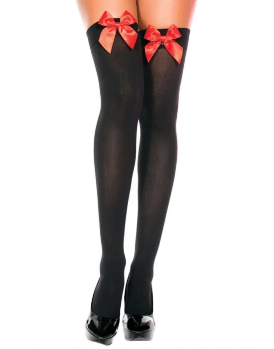 Kırmızı Fiyonklu Siyah Jartiyer Çorabı Tm1173